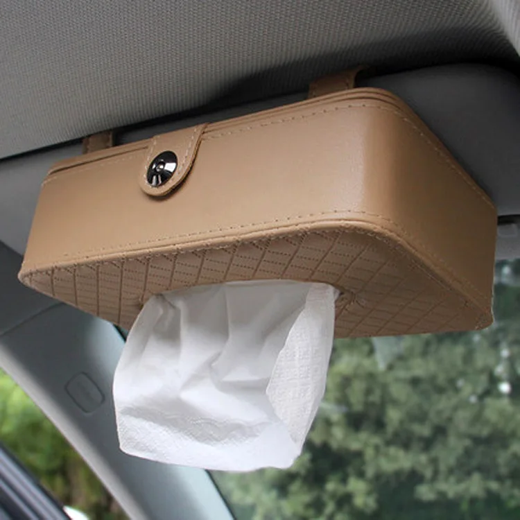 Car Accessories Leather Napkin Case Seat Back Hanging Paper Towel Clip Tissue Box Visor Holder For Woman Man