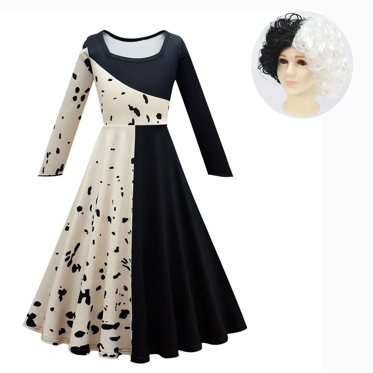 Костюм горничной Cruella De Vil для косплея детское черно-белое платье в горошек жакет Хэллоуина