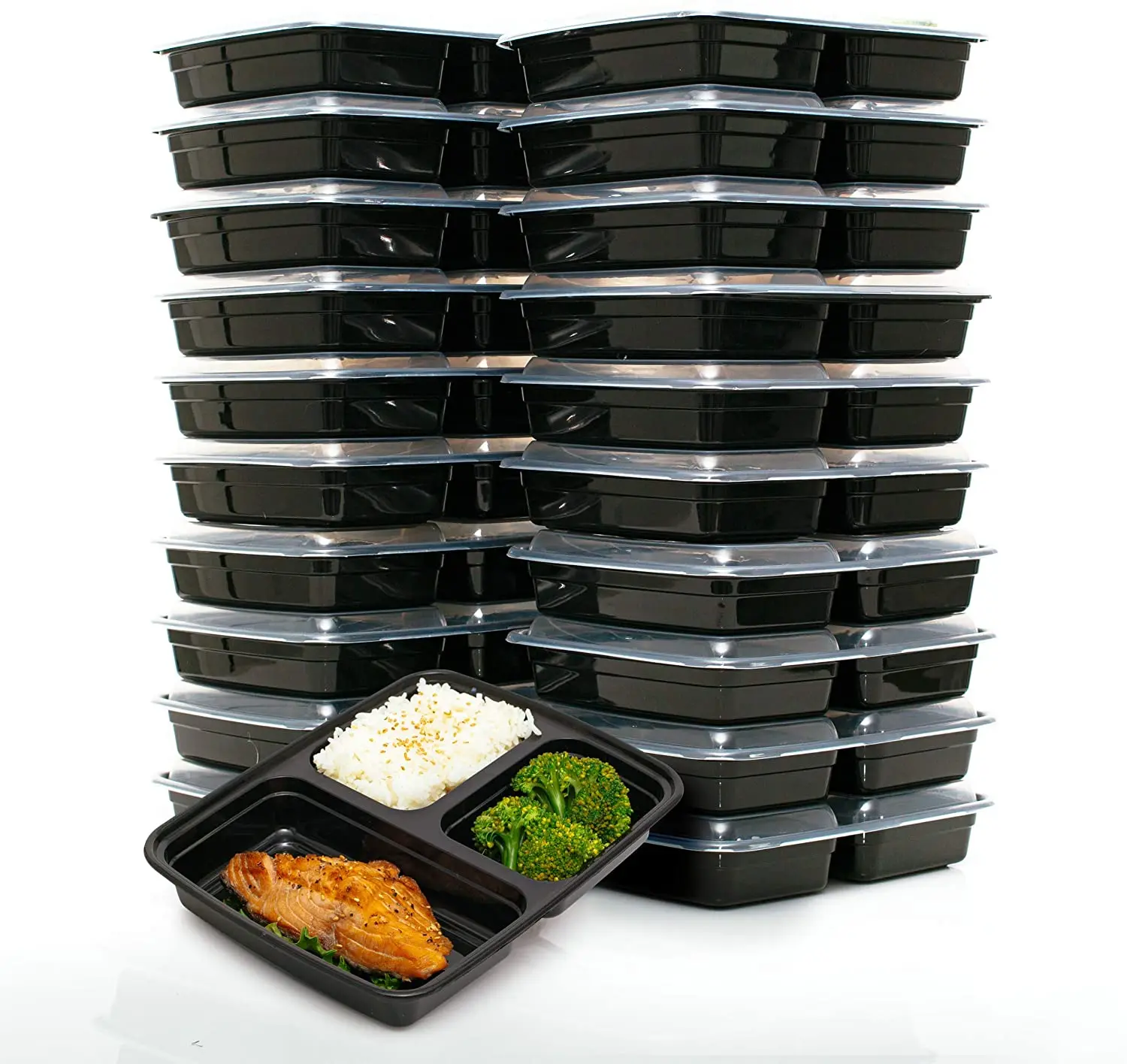 Meal Prep Plastic Microwavable Food Containers meal prepping Lids Black Rectangular Reusable Storage Lunch Boxes