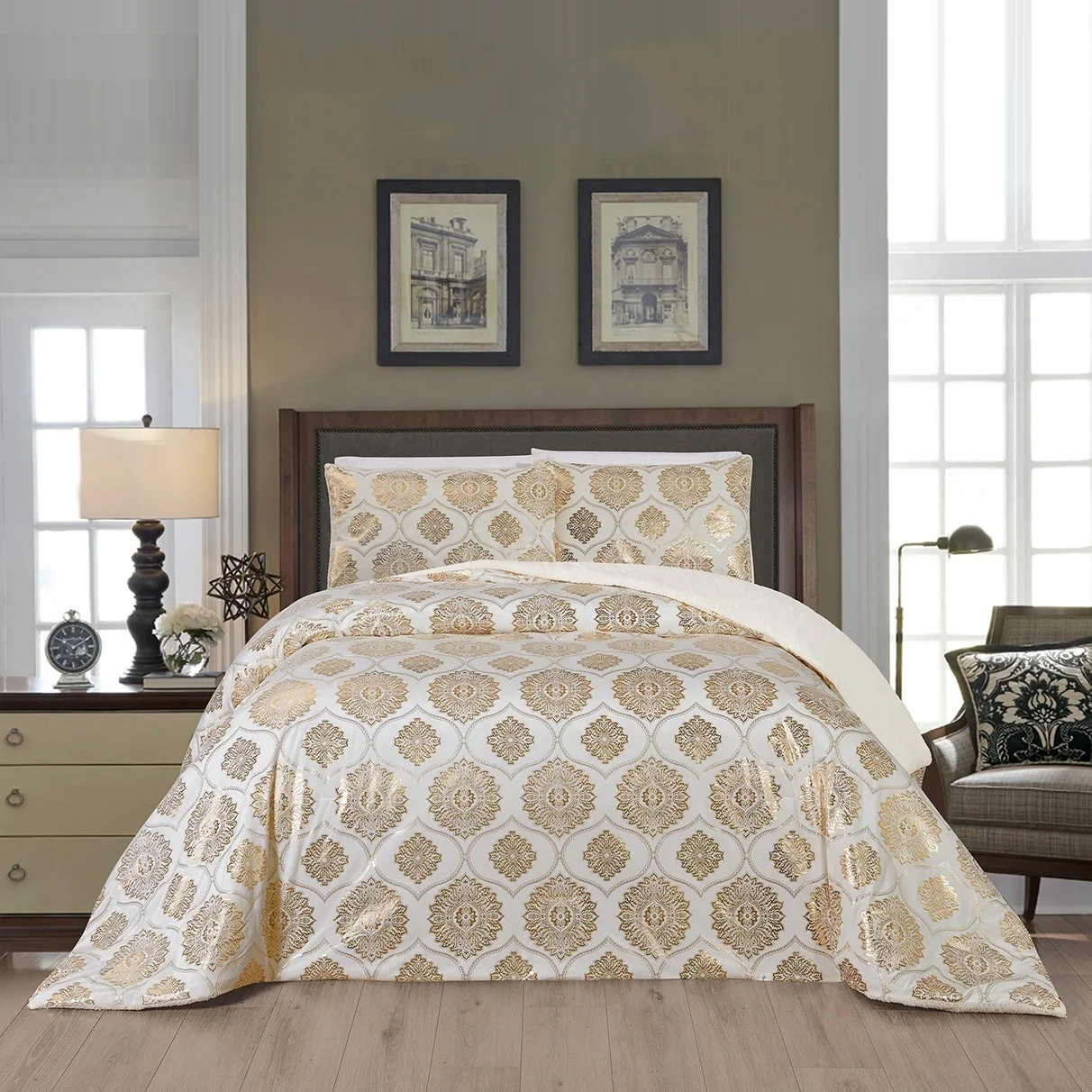 Зимнее бархатное стеганое одеяло с золотым тиснением из фольги, шерпа, флисовые комплекты постельного белья, Роскошное Одеяло для гостиной