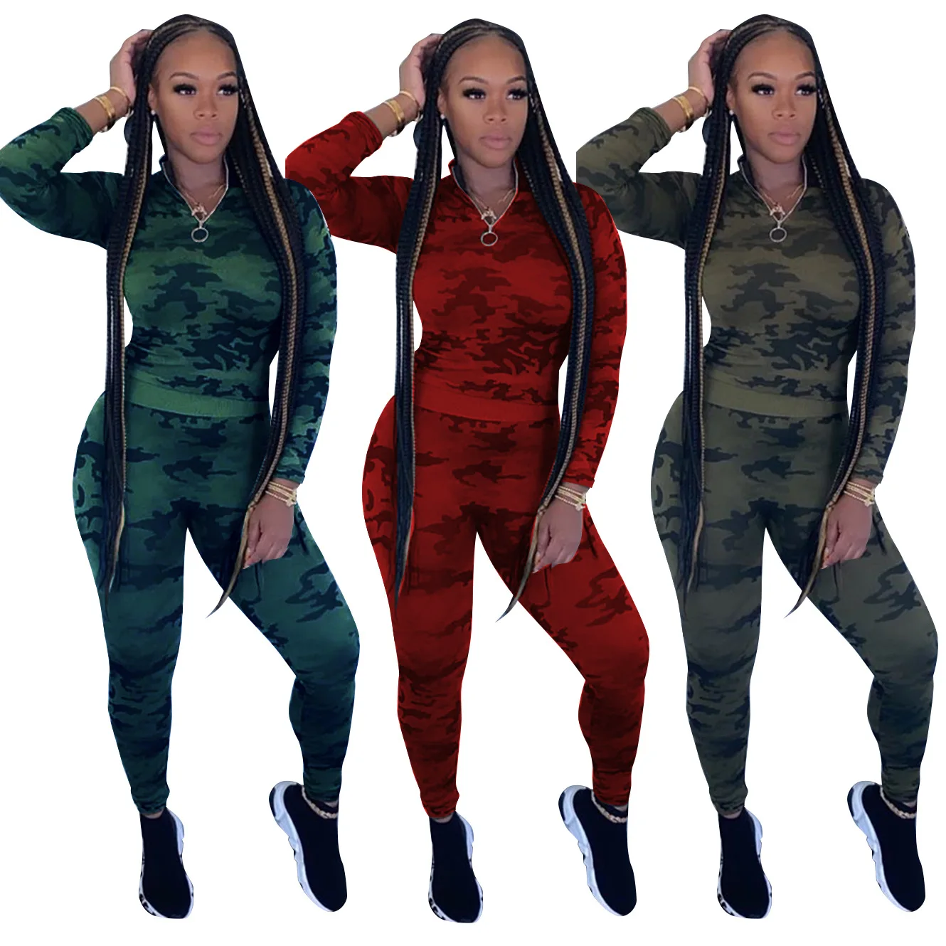 
2020 Autumn Fashion Camo Sweat Pants Casual Leggings Jogger Pants Long Sleeve Slim Outfits Women Clothing 2 Piece Suit Set 