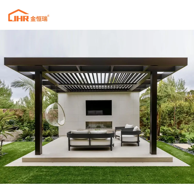 JHR Modern Automatic Patio Gazebo Outdoor Arches Bioclimatic Aluminium Pergola Opening Louvred Roof
