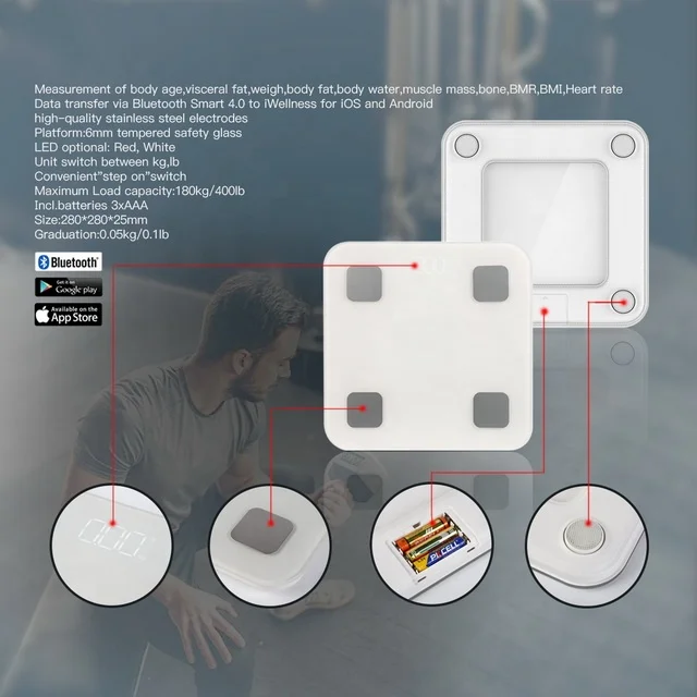 180kg Body Composition analyzer  BMI reading Scale with LED Display Bathroom Scale with Bluetooth & WiFi Measures Body Fat Scale