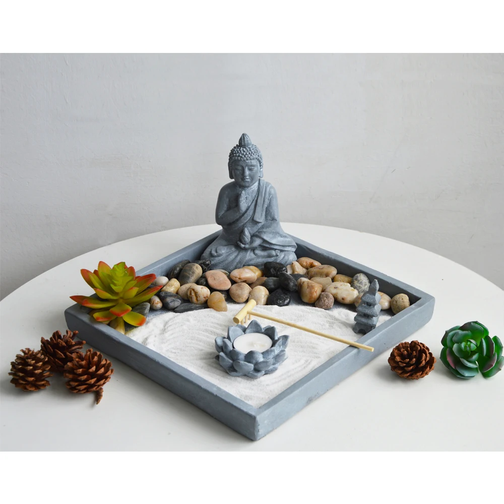 Мини fengshui Будда дзен садовые песочные грабли с бонсай для рабочего стола авторским