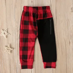 2020 Kids Boys Red Plaid Casual Bottom Zipper Pocket Pants Leggings Harem Pants Trousers Kids Spring Autumn Clothing