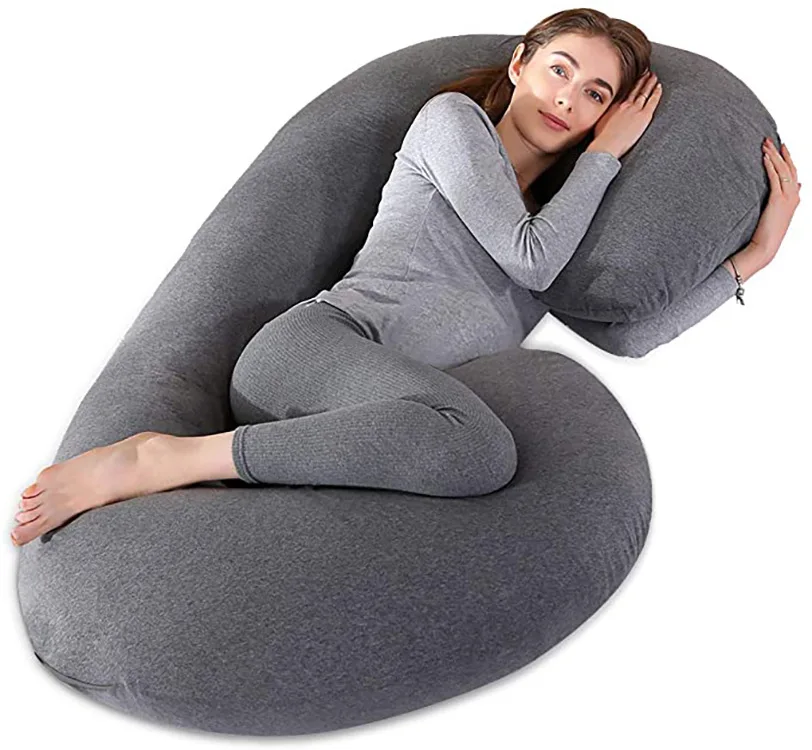Pregnancy Pillow with Jersey Cover, C Shaped Full Body Pillow Back Support Cushion with100%cotton