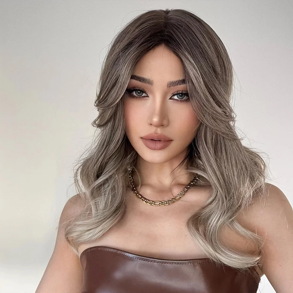Natural Medium Middle Part Wigs Vendor Regular Wave Pixie Cut Ombre Brown Synthetic Hair Wigs With Lowest Price For Black Women