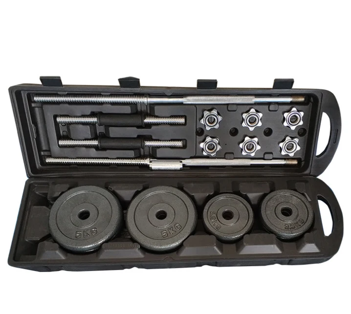 Weight Lifting Free Weights Adjustable 55kg Black Paint Barbell Dumbbell Set with Case
