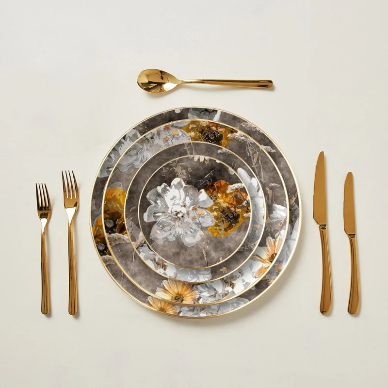 Китайская посуда в европейском цветочном стиле для украшения свадебного стола желтая картина маслом керамическая зарядная тарелка ретро