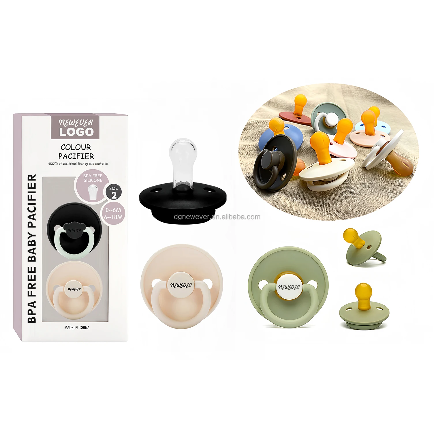 2024 NEW BPA-Free Soothers New Born Products Baby Food Grade Silicone Dummy Round Nipple Natural Rubber Breast Baby Pacifier