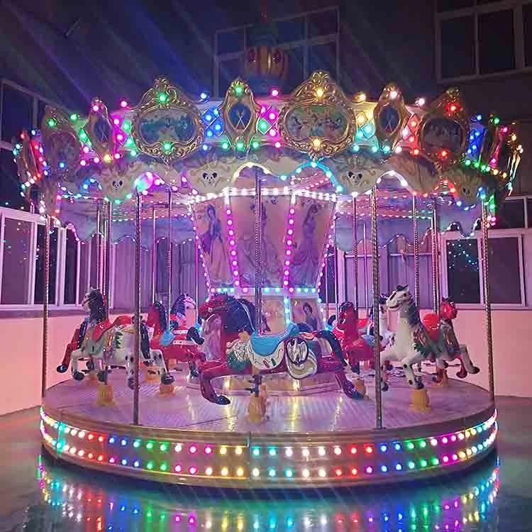 Factory Direct Sales Amusement Park Rides Entertainment Bottom Drive 16P Fiberglass Carousel Rides for Kids