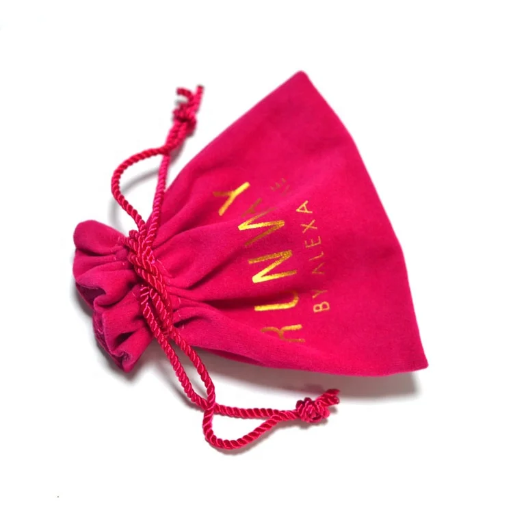 Custom rose red faux suede velvet  jewelry pouches drawstring bag for bracelet