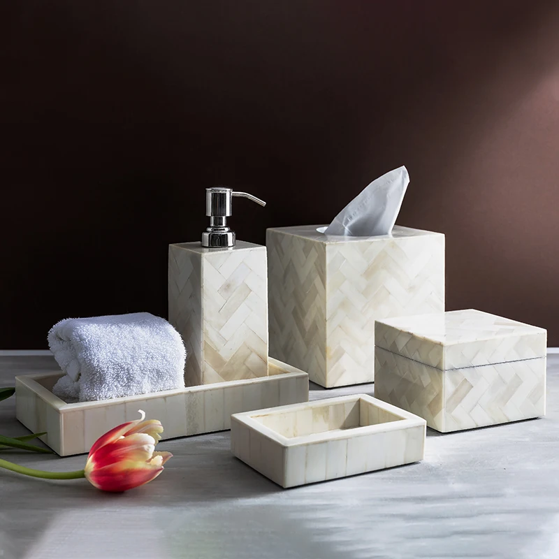 Wash Table India Cow Bone Tissue Box Towel Holder Soap Box Bathroom Set Waste Basket Light Luxury Bathroom Items Home Decoration