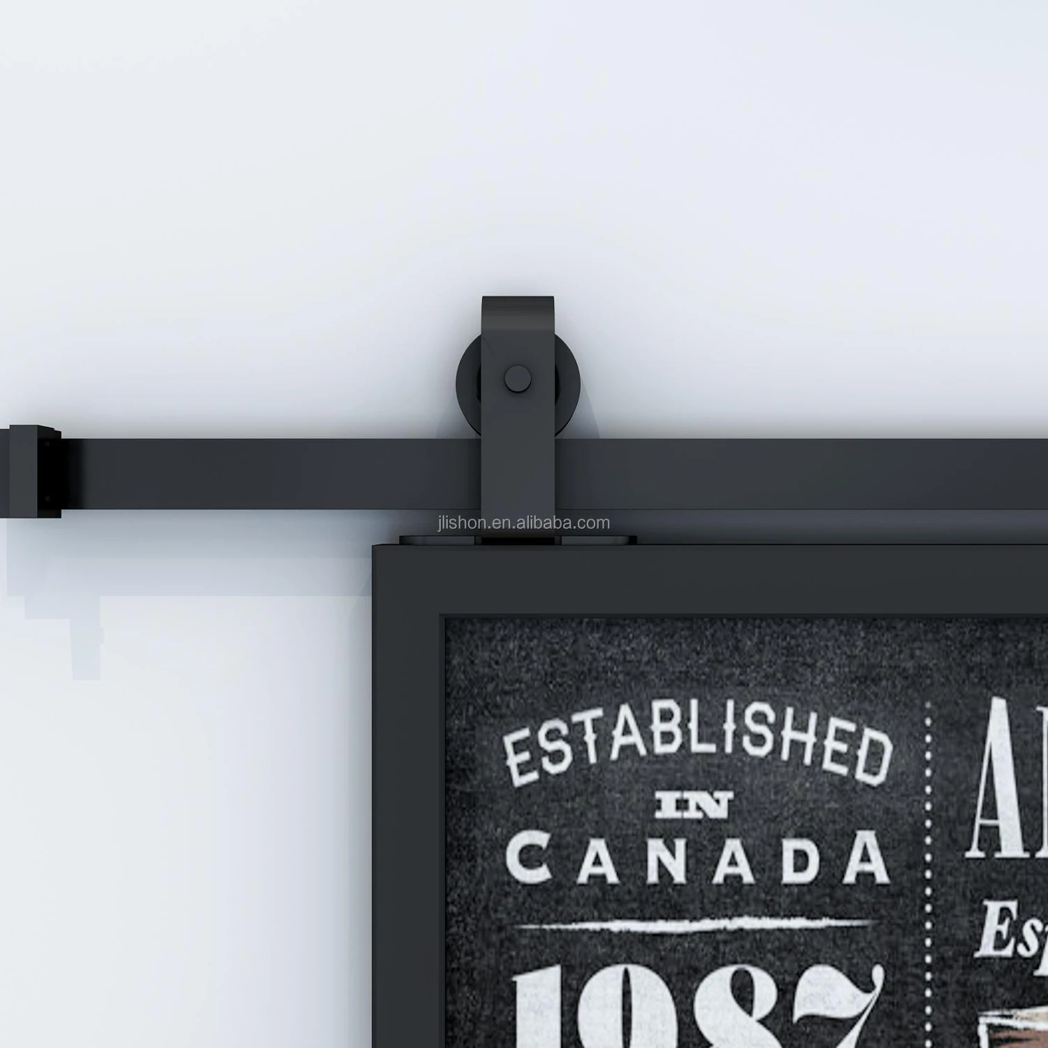 JSD Modern Industrial Design Sliding Door Hardware Set Knock-Down Barn Door Flat Track for Hotel Steel Framed Glass Doors