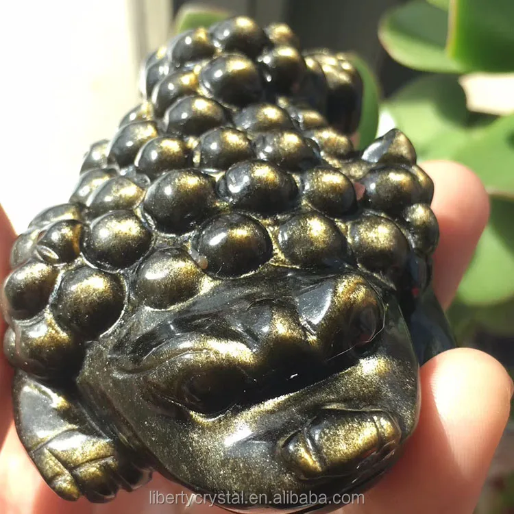 
Hand Carved Beautiful Golden Obsidian Zhaocai Toad For Home Decoration 