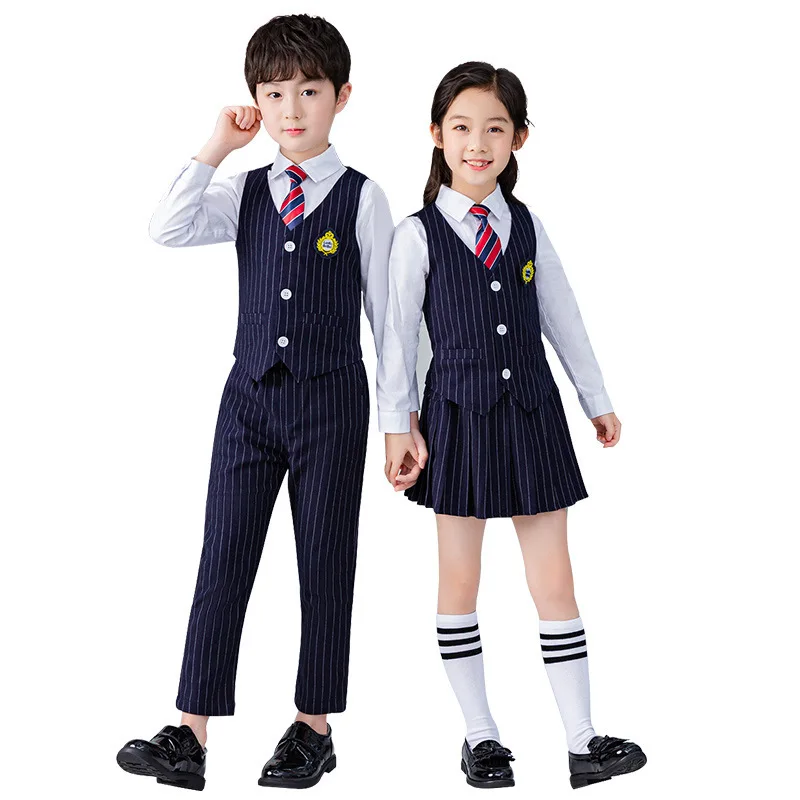 Elegant style International kindergarten simple modern school uniforms design shirt boys and girls set for primary school