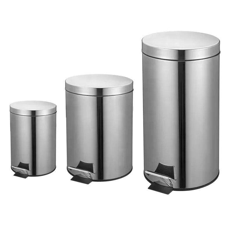 High Polish Metal Garbage 3L 5L 8L 12L 20L 30L Stainless Steel Trash Pedal Bin