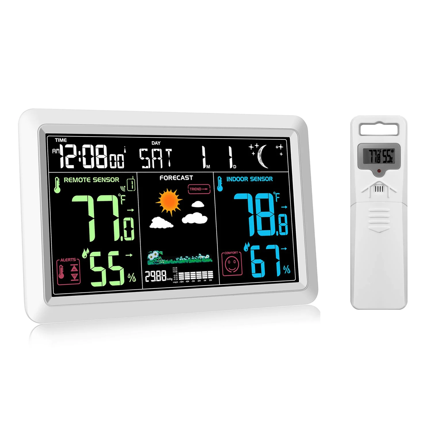 TIMES Weather Forecast Station Digital Thermometer Hygrometer Wireless Weather Station with Outdoor Sensor Color LCD screen
