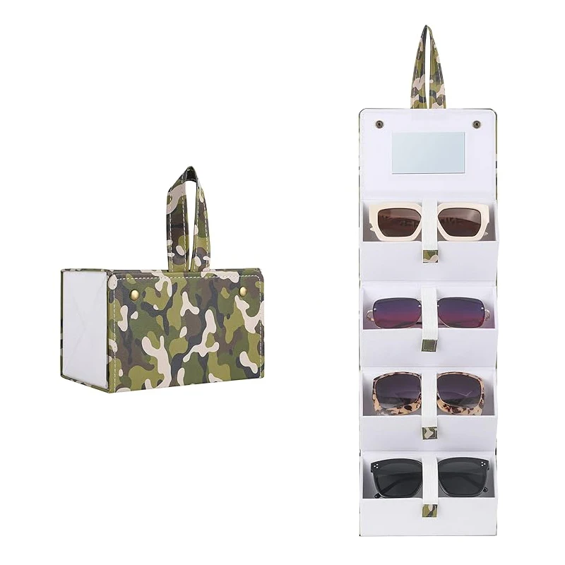 Camouflage Portable Sunglasses Organizer 4 Slots Travel Glasses Case Multiple Pairs Eyeglasses Storage  Hanging Eyewear Holder