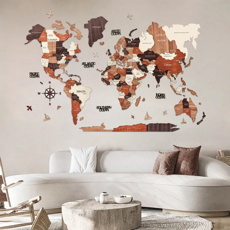 Ready to Ship 3D child tourism map  puzzle national flag pushpin antique wooden world wall decoration art map