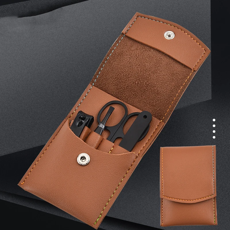 Factory nail clipper 4 pieces set nail scissors with folding PU leather bag beauty manicure nail file tools customized logo