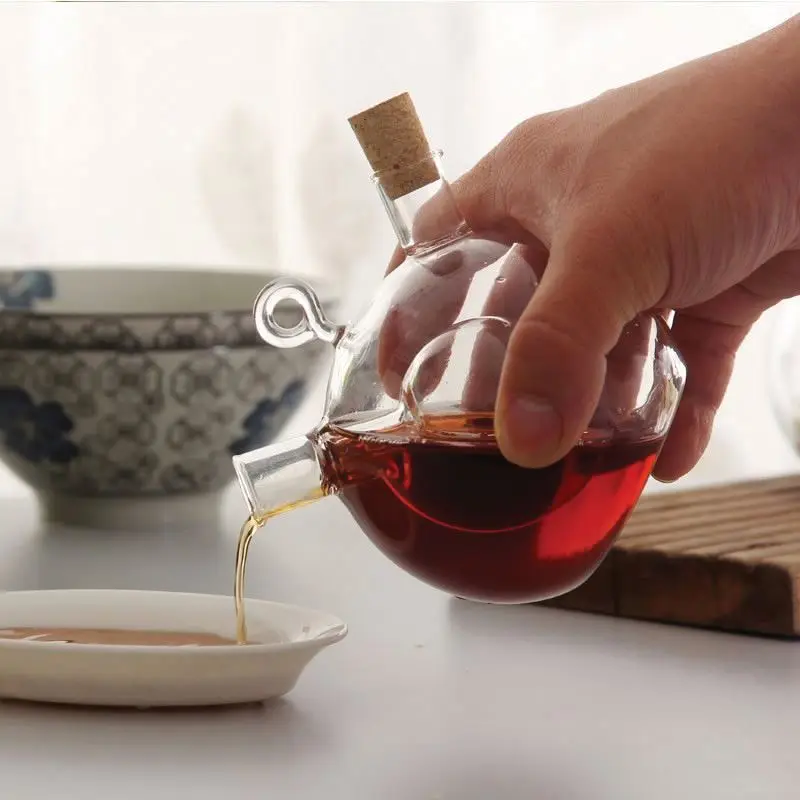 Olive Oil and Vinegar Dispenser Cruet Bottles 2 in 1 Transparent Glass Oil Bottles for kitchen Cooking Container