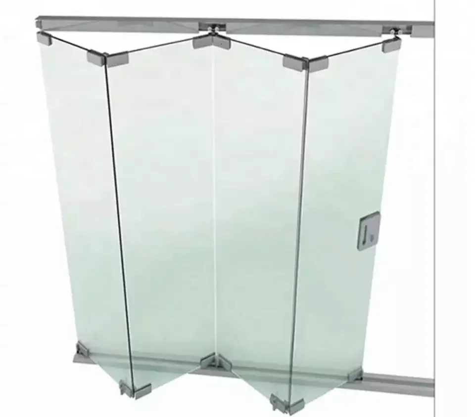 Stainless steel hardware sliding folding frameless glazing systems tempered glass interior bifold door