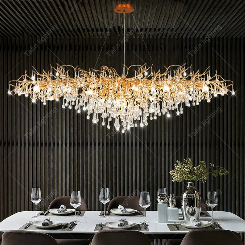 Art Decorative Lighting Fixture Led Gold Dining Living Room Hotel Luxury Ceiling Pendant Light Modern Crystal Chandeliers