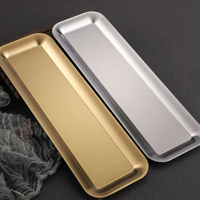 Customized Rectangle Silver Gold Dishes Metal Stainless Steel Service Tray BBQ Roast Plates