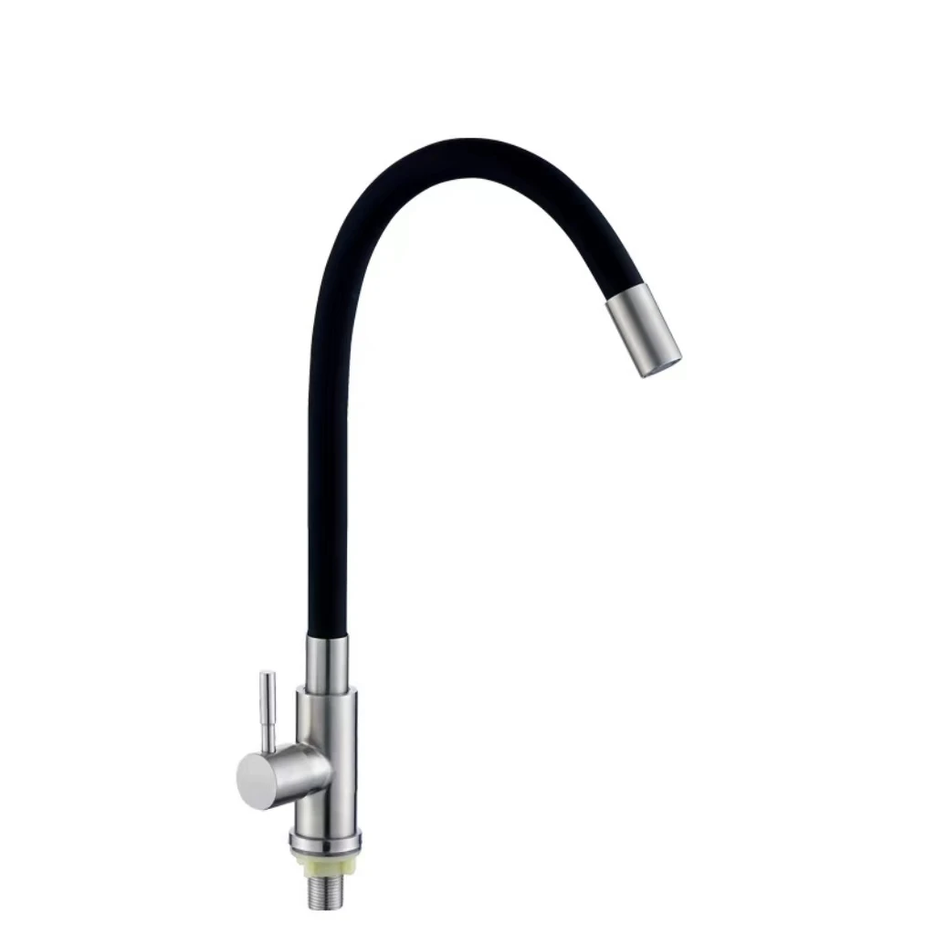 Factory Wholesale Stainless Steel Kitchen Faucet Black Drop Down 360 Degree Rotating Sink Tap Single Cold Water Faucets