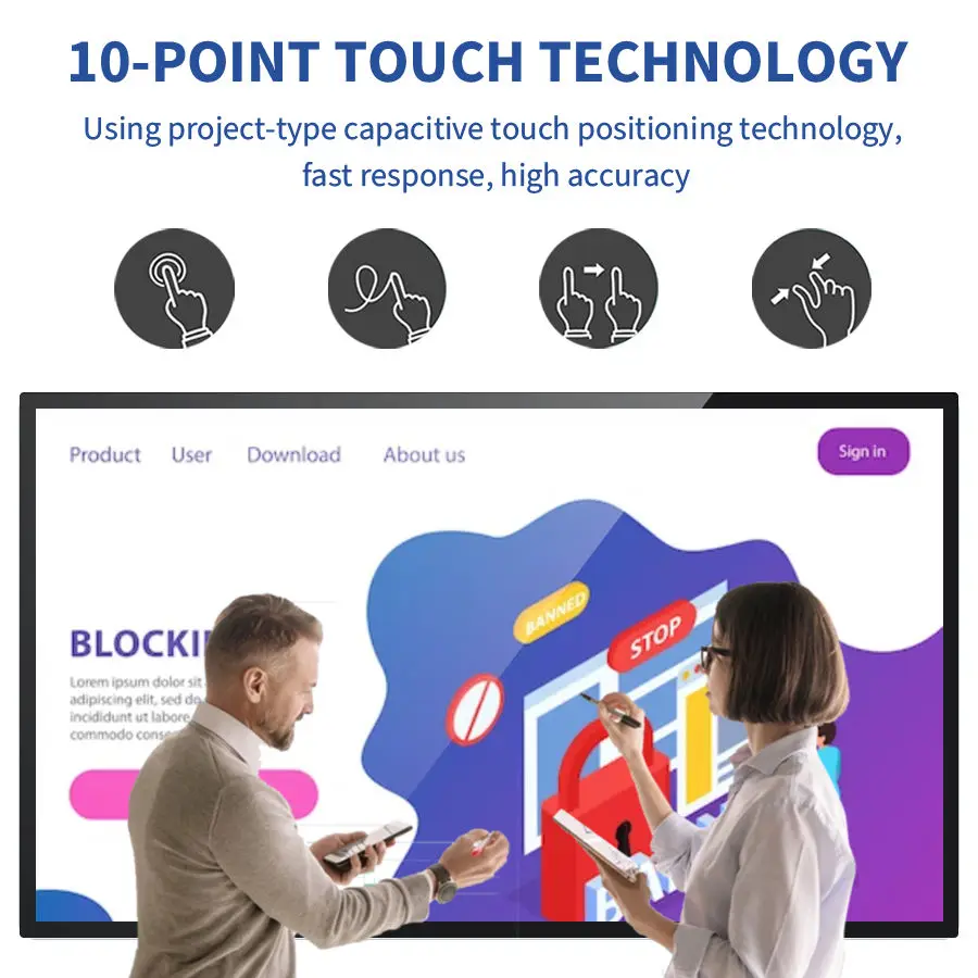 Large 86 inch classroom Led smart all in one touch screen panel pc interactive whiteboard monitor