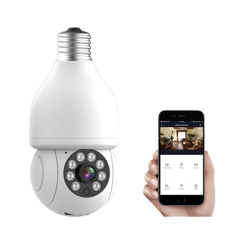 Factory Custom 1080P 2MP E27 bulb camera de surveillance 360 wireless wifi security camera with mobile phone remote monitoring