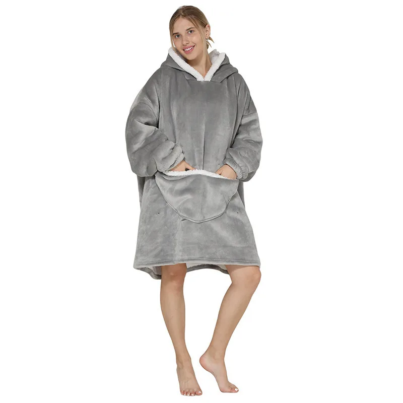 Custom One Size Fits All Oversized Extra Hooded  Sweatshirt with Pocket Sleeves Heated Wearable Blanket Hoodie