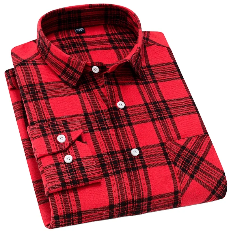 Мужская рубашка в клетку на весну и осень, Молодежная рубашка с начесом и длинными рукавами, Мужская Студенческая облегающая Осенняя мужская рубашка, топы