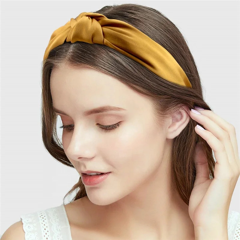 Fashion Pule Color Satin Fabric Knotted Hairband Pink Hair Accessories for Women Makeup Head Bands Wholesale Face Wash Headbands