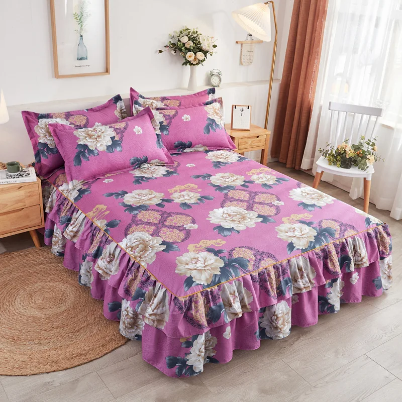 Skin-friendly velvet lace princess bed skirt non-slip double lace bed skirt bed sheet mattress protector