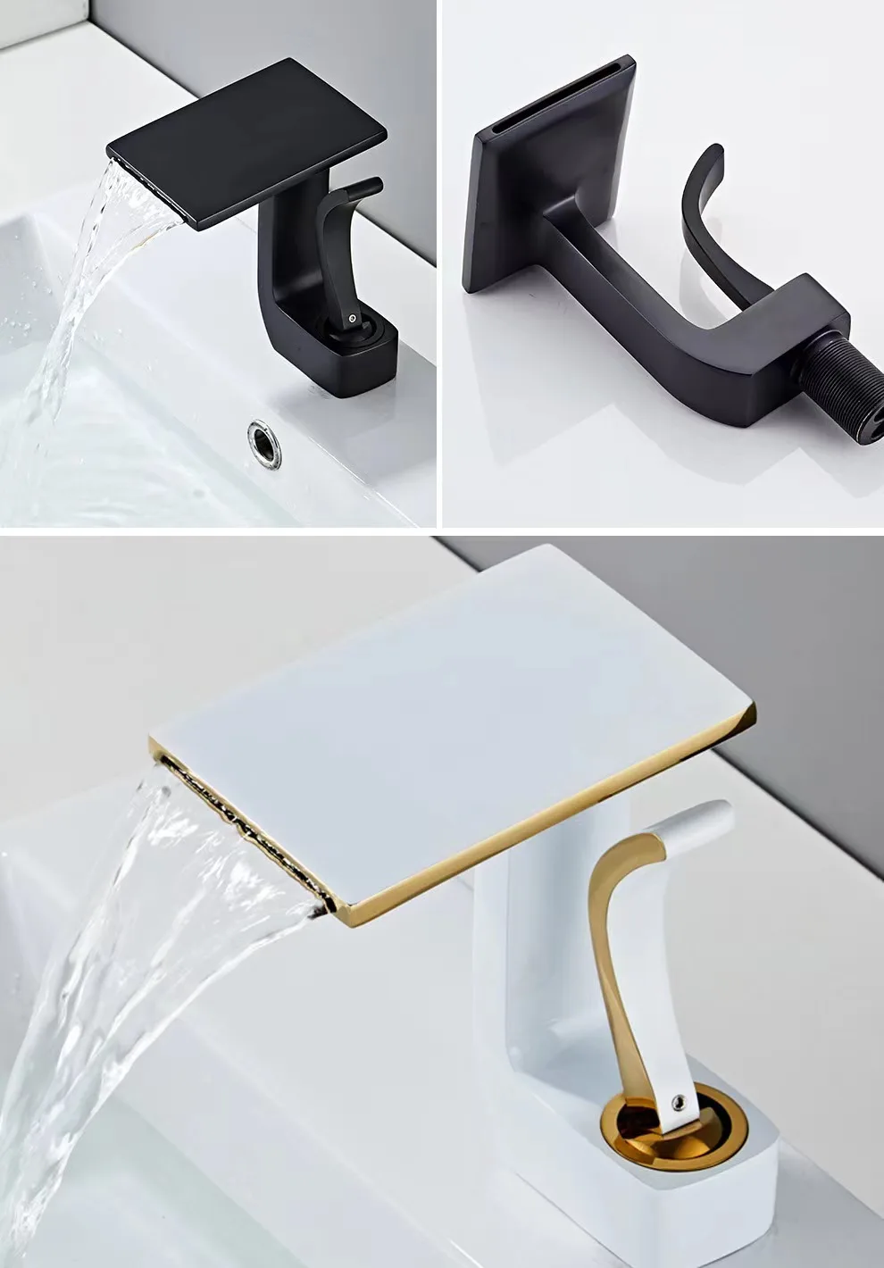 Modern Luxury White and Gold Faucet Sink Brass Unique Design Waterfall Basin Mixer Tap Bathroom
