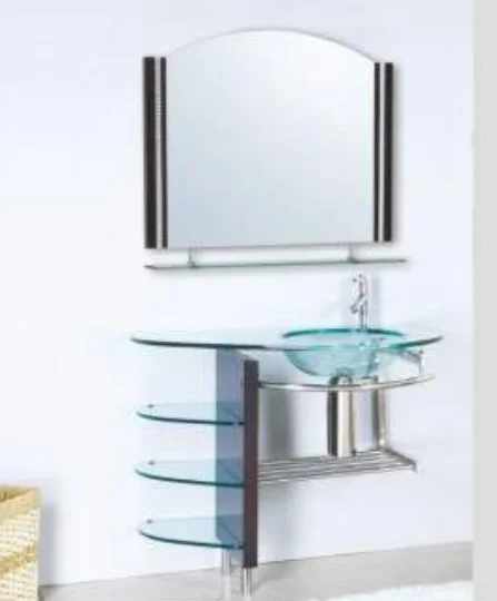 Hangzhou Transparent Tempered Glass Washing Hand Basin Sink Stainless Steel Support Wall Bathroom Glass Basin