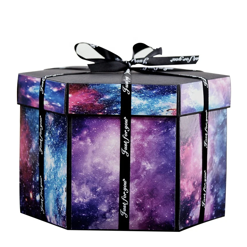 Hot Selling DIY Hexagon explosion surprise box Gift Packaging star pattern explosion photo box for picture display