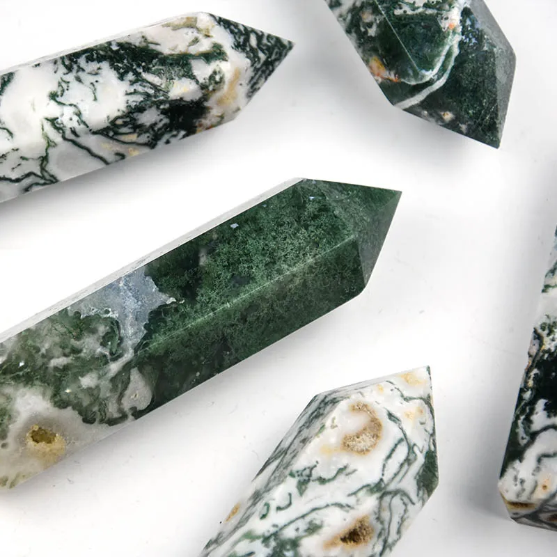 
Wholesale Natural Crystal Wands Moss Agate Point Healing Quartz Tower For Decoration 