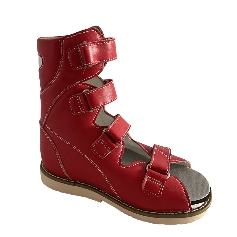 Medical red leather orthopedic hard sole shoes for kids orthopedic shoes baby toddler flat orthopedic cushion shoes for clubfoot