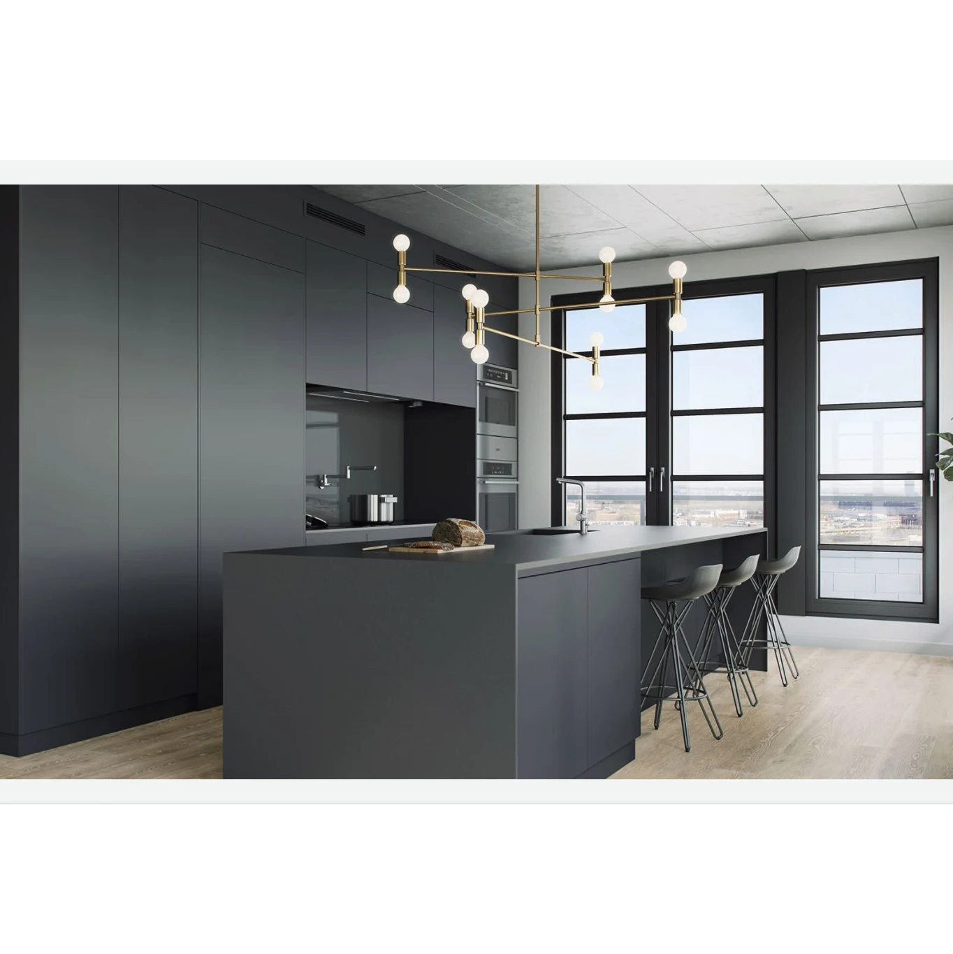 China factory price free CAD design  popular black matte modern Kitchen furniture cupboards  cabinet