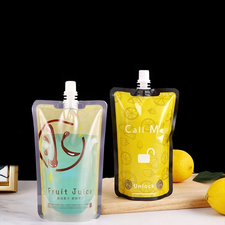 custom logo design juice plastic reusable clear drink baby food squeeze water refill jelly milk packaging spouted pouches bags