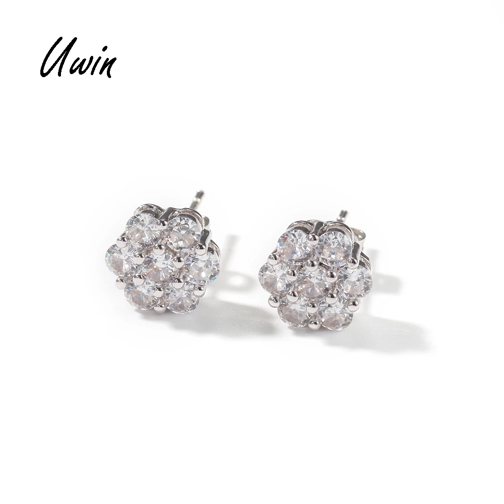 UWIN Sparkle Bling Cluster CZ Flower Shape Earrings Stud Screw Back 925 Jubliee Earrings for Women