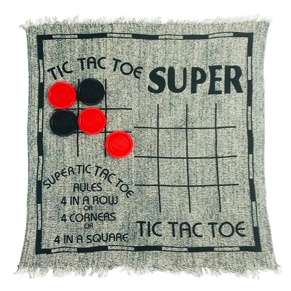 Giant 3 in 1 Checkers and Mega Tic Tac Toe with Reversible Rug indoor/Outdoor Jumbo Checker Rug Game
