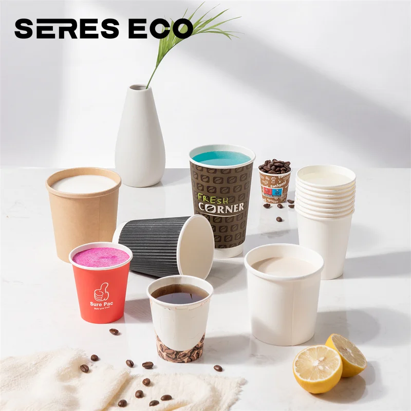 Biodegradable 12oz Double Wall Paper Cup Coffee Cups Plain Bubble Tea Paper Cup Craft Paper Beverage Tea Sets Disposable Accept