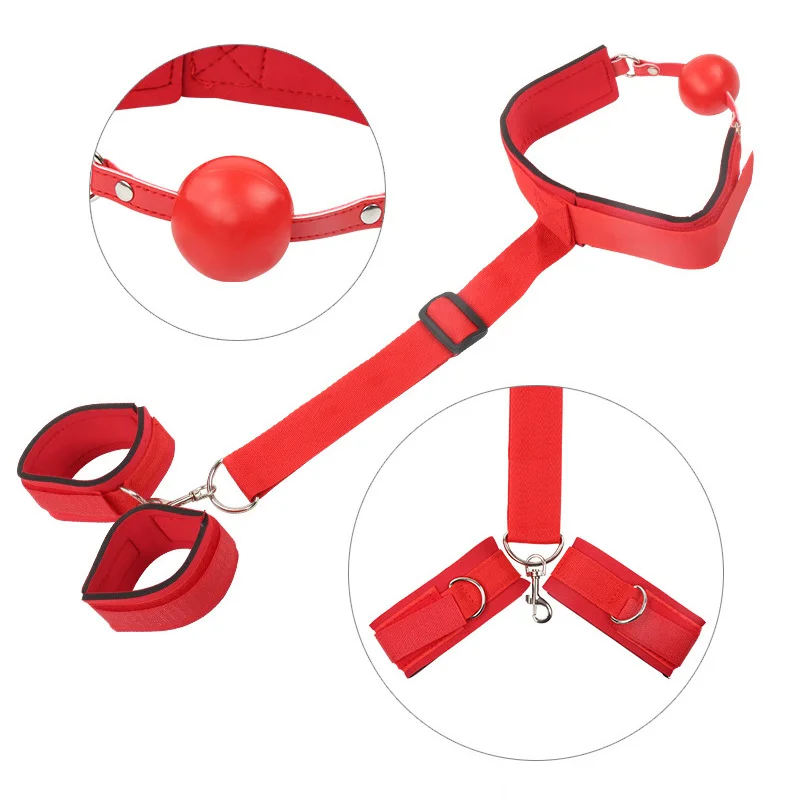 SM Fetish Slave bondage Back Cross Collar Strap Handcuffs Mouth Ball Gag Handcuffs For Couples Sexy Toys