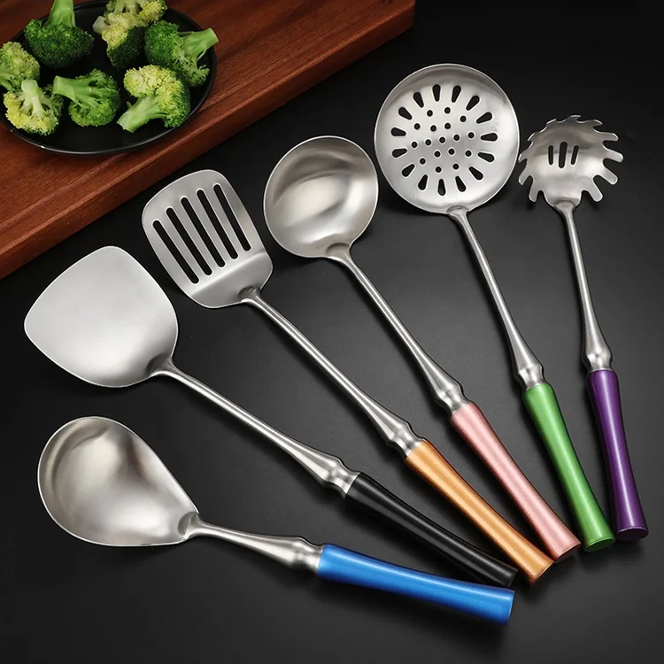 Wholesale kitchen accessories tool label slotted spatula cooking tool set stainless steel kitchen utensil