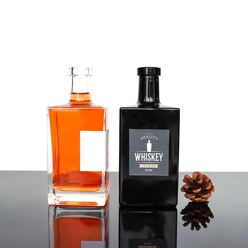 Sealed Empty Clear Matte Black Glass Liquor Bottle For Liquor Rum 500ml 750ml Nordic Gin Whiskey Vodka Liquor Spirit Bottle