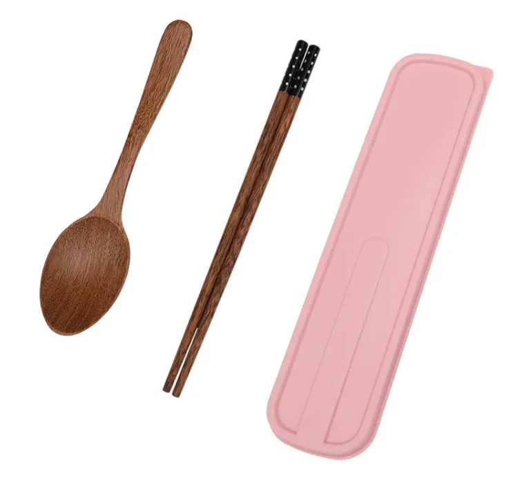 Student travel receive tableware box gift printing LOGO chicken wing wooden chopsticks spoon set Korean portable tableware